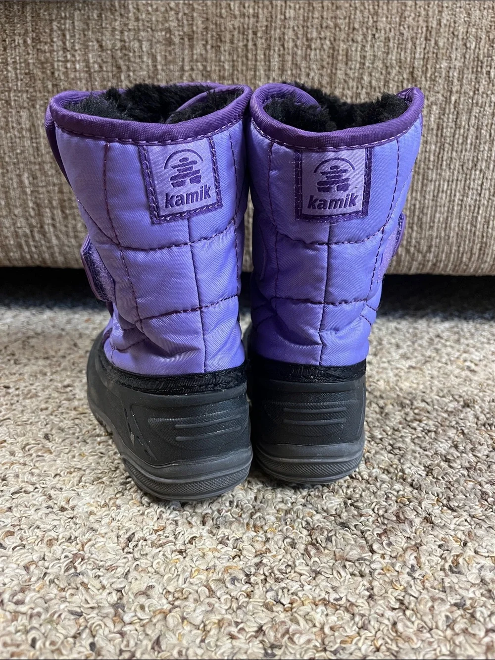 Kamik Purple and Black Kids Winter Boots with Hook-and-Loop Strap